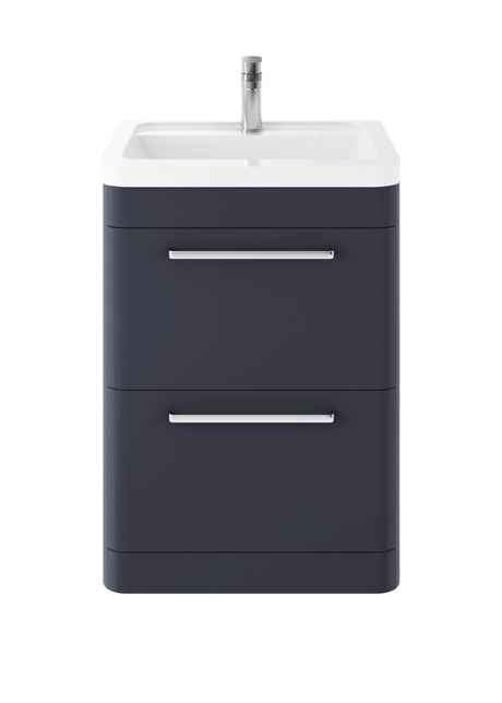 Hudson Reed Solar 600mm Indigo Blue Floor Standing 2 Drawer Vanity Unit With Ceramic Basin