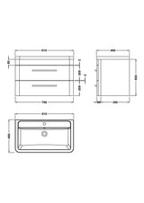 Hudson Reed Solar 800mm Indigo Blue Wall Hung 2 Drawer Vanity Unit With Ceramic Basin