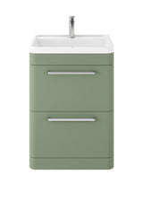 Hudson Reed Solar 600mm Fern Green Floor Standing 2-Drawer Vanity Unit With Polymarble 1 Tap Hole Basin