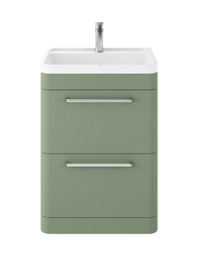 Hudson Reed Solar 600mm Fern Green Floor Standing 2-Drawer Vanity Unit With Polymarble 1 Tap Hole Basin
