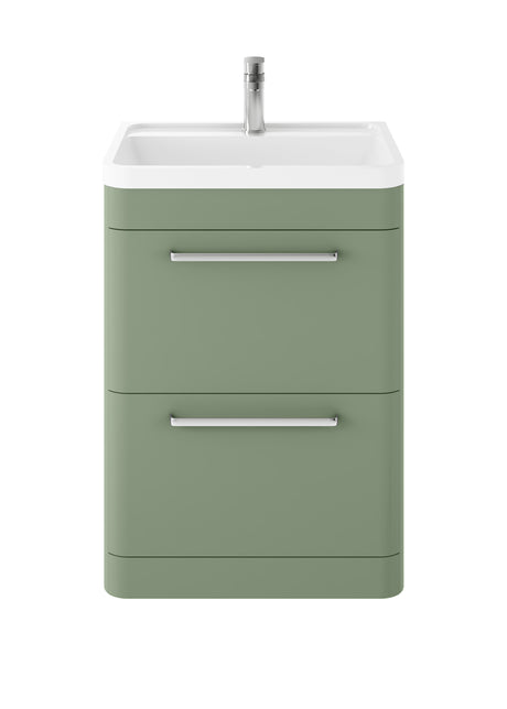 Hudson Reed Solar 600mm Fern Green Floor Standing 2-Drawer Vanity Unit With Polymarble 1 Tap Hole Basin