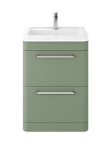 Hudson Reed Solar 600mm Fern Green Floor Standing 2-Drawer Vanity Unit With 1 Tap Hole Ceramic Basin