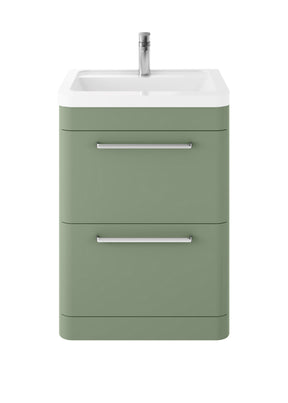 Hudson Reed Solar 600mm Fern Green Floor Standing 2-Drawer Vanity Unit With 1 Tap Hole Ceramic Basin