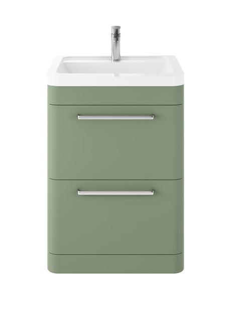 Hudson Reed Solar 600mm Fern Green Floor Standing 2-Drawer Vanity Unit With 1 Tap Hole Ceramic Basin