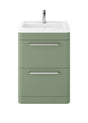 Hudson Reed Solar 600mm Fern Green Floor Standing 2-Drawer Vanity Unit With 1 Tap Hole Ceramic Basin