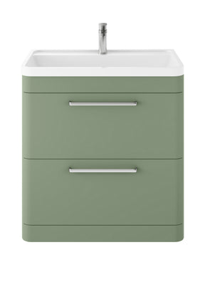 Hudson Reed Solar 800mm Fern Green Floor Standing 2-Drawer Vanity Unit With 1 Tap Hole Polymarble Basin