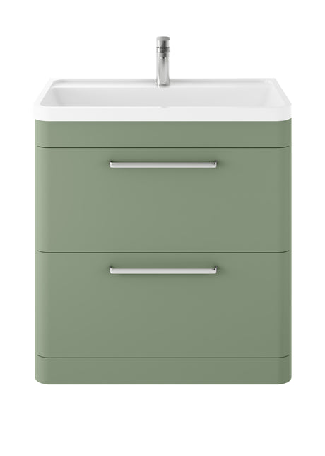 Hudson Reed Solar 800mm Fern Green Floor Standing 2-Drawer Vanity Unit With 1 Tap Hole Polymarble Basin