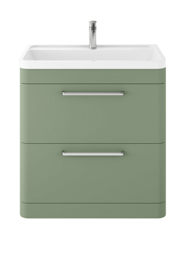 Hudson Reed Solar 800mm Fern Green Floor Standing 2-Drawer Vanity Unit With 1 Tap Hole Polymarble Basin