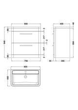 Hudson Reed Solar 800mm Floor Standing 2-Drawer Vanity Unit With Ceramic Basin