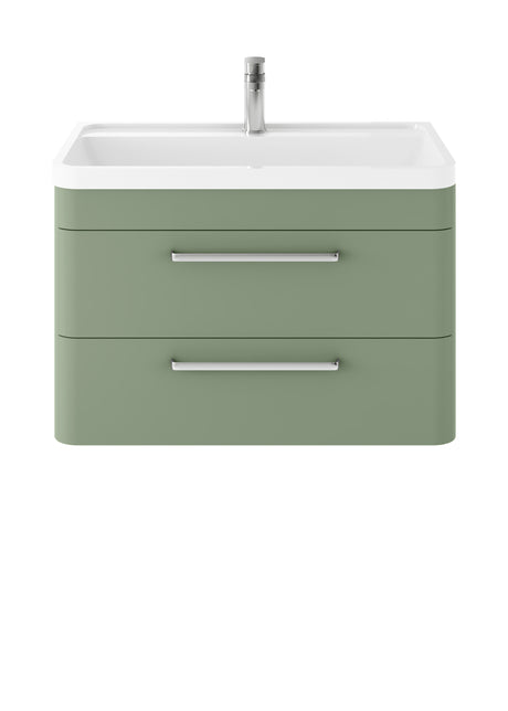 Hudson Reed Solar 800mm Fern Green Wall Hung 2-Drawer Vanity Unit With 1 Tap Hole Polymarble Basin