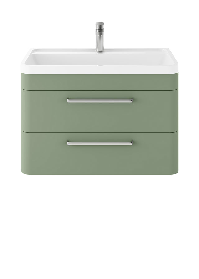 Hudson Reed Solar 800mm Fern Green Wall Hung 2-Drawer Vanity Unit With 1 Tap Hole Polymarble Basin