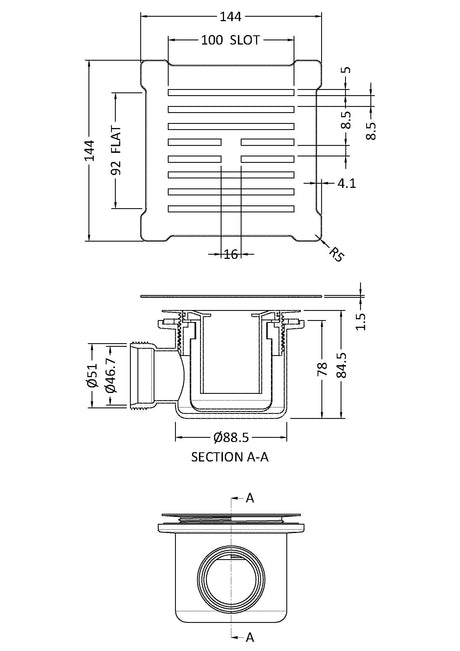 Square Shower Waste With Chrome Top