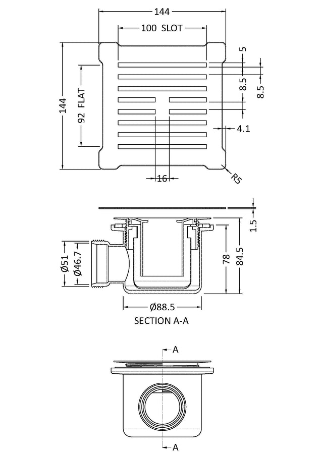 Square Shower Waste With Black Top