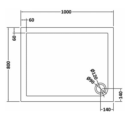 Rectangular Slimline Shower Tray 1000 x 800mm