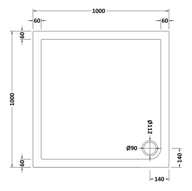 Square Slimline Shower Tray 1000 x 1000mm
