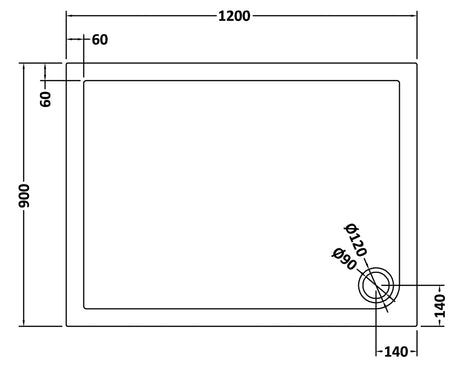 Rectangular Slimline Shower Tray 1200 x 900mm