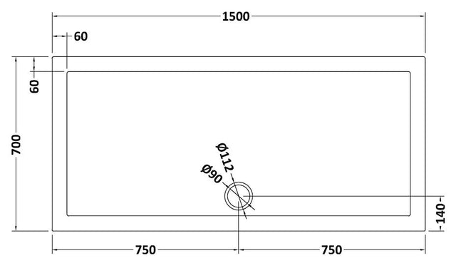 Rectangular Slimline Shower Tray 1500 x 700mm