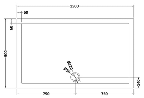 Rectangular Slimline Shower Tray 1500 x 900mm