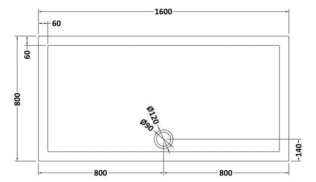 Rectangular Slimline Shower Tray 1600 x 800mm