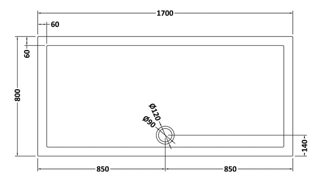 Rectangular Slimline Shower Tray 1700 x 800mm