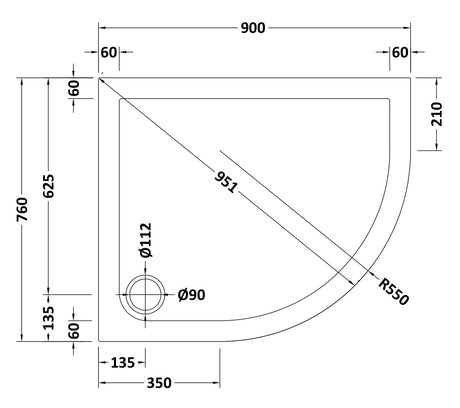 Offset Quadrant Slimline Shower Tray Right Hand 900 x 760mm