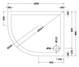 Offset Quadrant Slimline Shower Tray Left Hand 1000 x 800mm