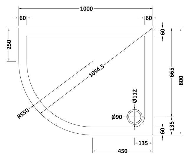 Offset Quadrant Slimline Shower Tray Left Hand 1000 x 800mm