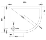 Offset Quadrant Slimline Shower Tray Right Hand 1000 x 800mm