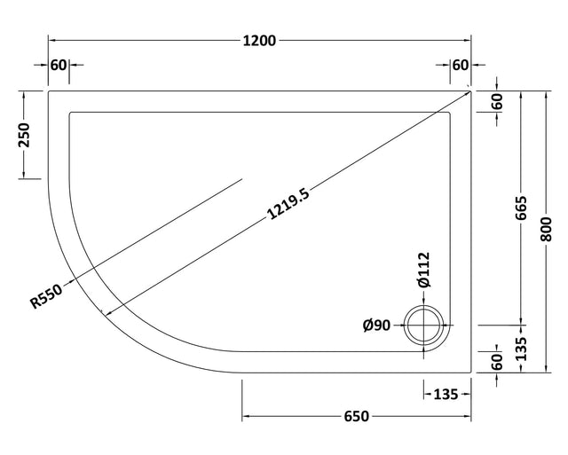 Offset Quadrant Slimline Shower Tray Left Hand 1200 x 800mm