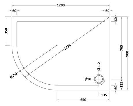 Offset Quadrant Slimline Shower Tray Left Hand 1200 x 900mm
