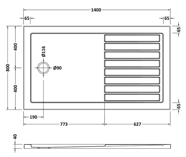 Rectangular Walk-In Slimline Shower Tray 1400 x 800mm