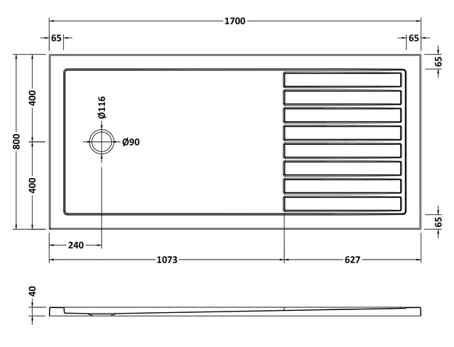 Rectangular Walk-In Slimline Shower Tray 1700 x 800mm