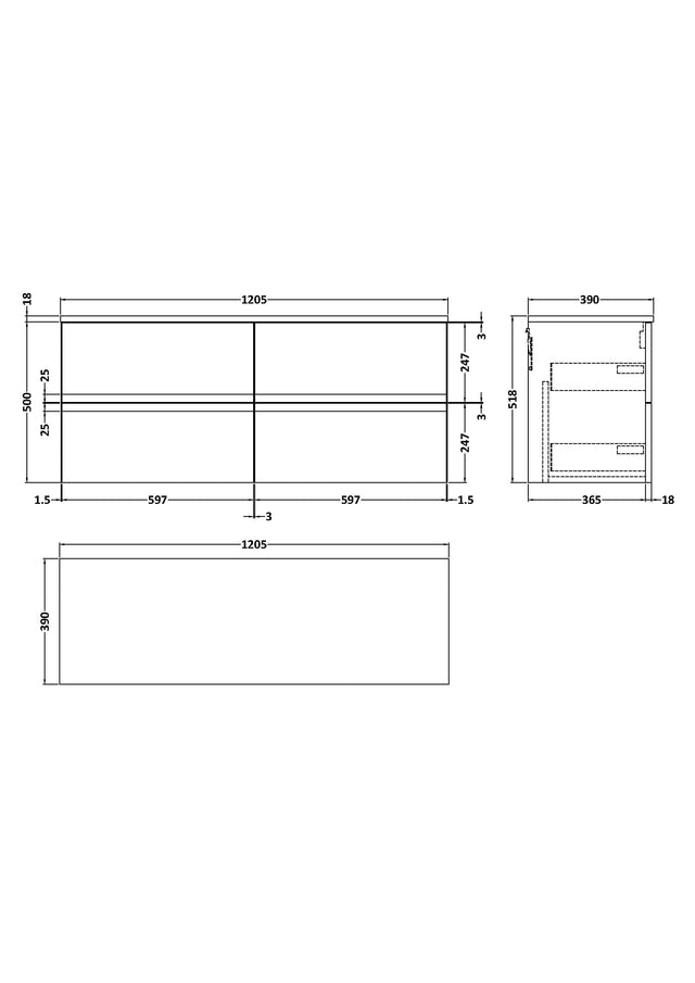 Hudson Reed Urban 1200mm Wall Hung 4-Drawer Unit With Worktop