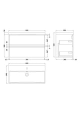 Hudson Reed Urban 800mm Wall Hung 2 Drawer Satin White Vanity Unit With Basin