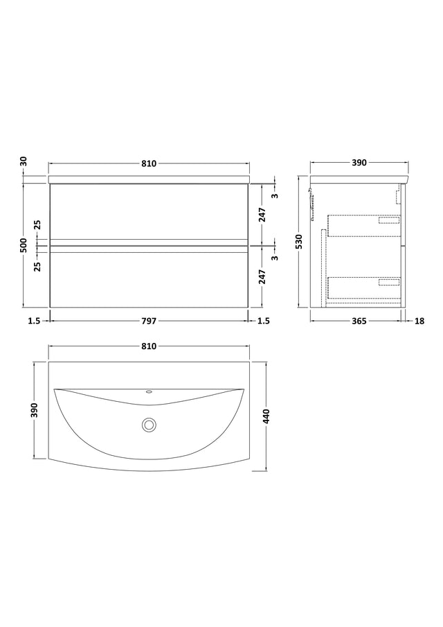 Hudson Reed Urban 810mm Wall Hung Vanity Unit With Curved Basin