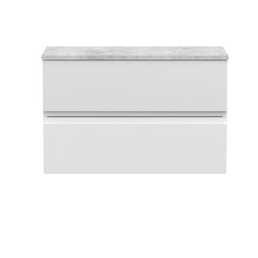 Hudson Reed Urban 800mm Satin White Wall Hung 2 Drawer Vanity Unit With Laminate Worktop