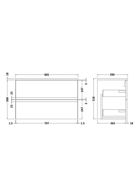 Hudson Reed Urban 800mm Wall Hung 2 Drawer Vanity Unit With Worktop