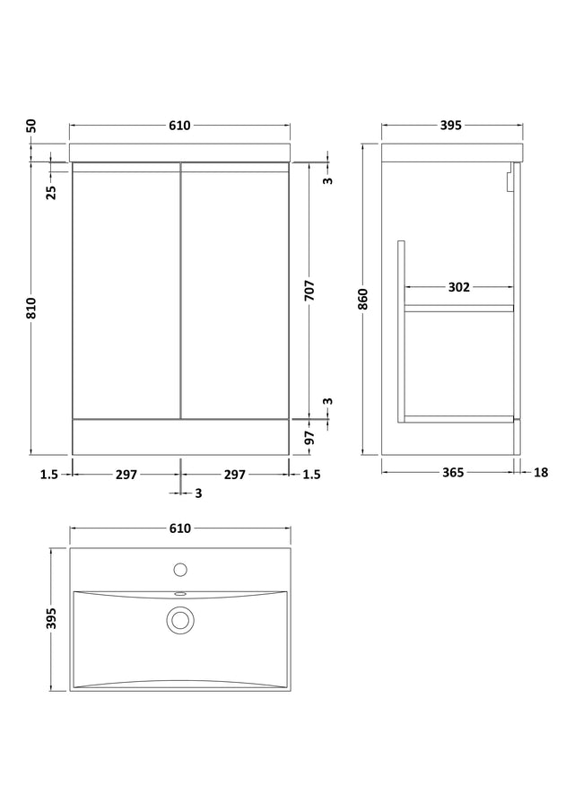Hudson Reed Urban 610mm Floor Standing Vanity Unit With Basin
