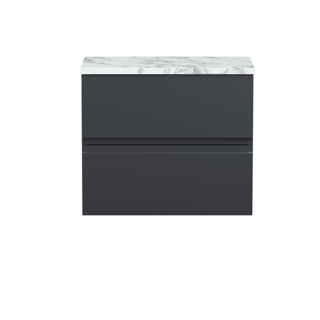 Hudson Reed Urban 600mm Soft Black Wall Hung 2-Drawer Unit With Laminate Worktop