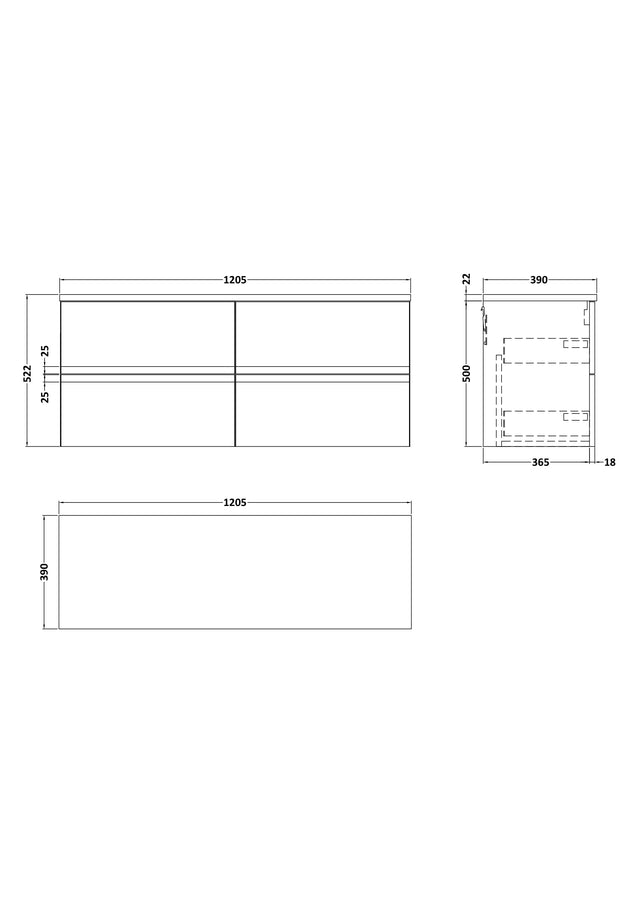 Hudson Reed Urban 1200mm Wall Hung 4-Drawer Unit With Laminate Worktop