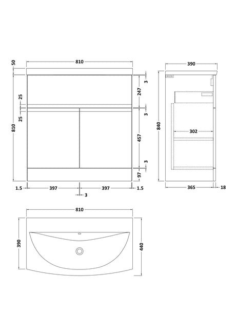 Hudson Reed Urban 800mm Floor Standing 2 Door Vanity Unit With Curved Ceramic Basin