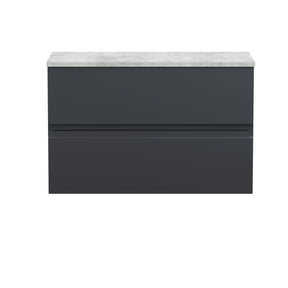 Hudson Reed Urban 800mm Soft Black Wall Hung 2 Drawer Vanity Unit With Laminate Worktop