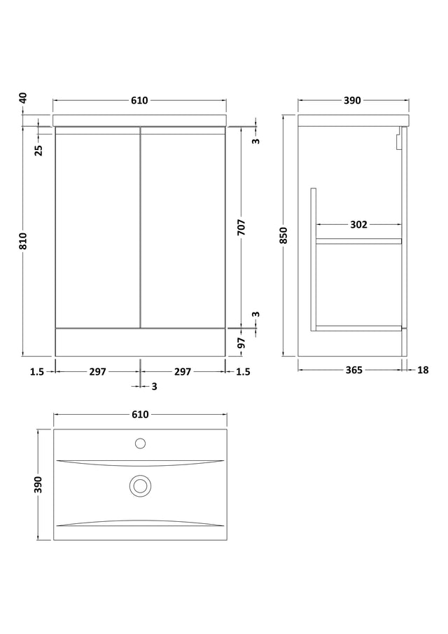 Hudson Reed Urban 600mm Floor Standing 2 Door Vanity Unit with Basin