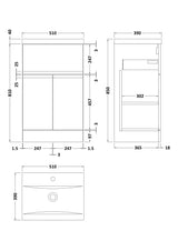 Hudson Reed Urban 500mm Satin Grey Floor Standing 2 Door 1 Drawer Vanity Unit with Mid-Edge Basin