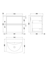 Hudson Reed Urban 500mm Satin Grey Wall Hung 2 Drawer Vanity Unit with Curved Basin