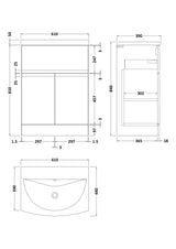 Hudson Reed Urban 600mm Floor Standing 2 Door 1 Drawer Vanity Unit with Curved Basin