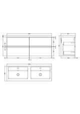 Hudson Reed Urban 1200mm Wall Hung 4-Drawer Vanity Unit With Double Polymarble Basin