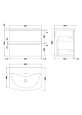 Hudson Reed Urban 600mm Satin Grey Wall Hung 2 Drawer Vanity Unit With Curved Basin