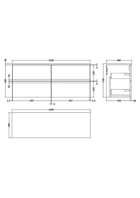 Hudson Reed Urban 1200mm Wall Hung 4-Drawer Unit With Worktop