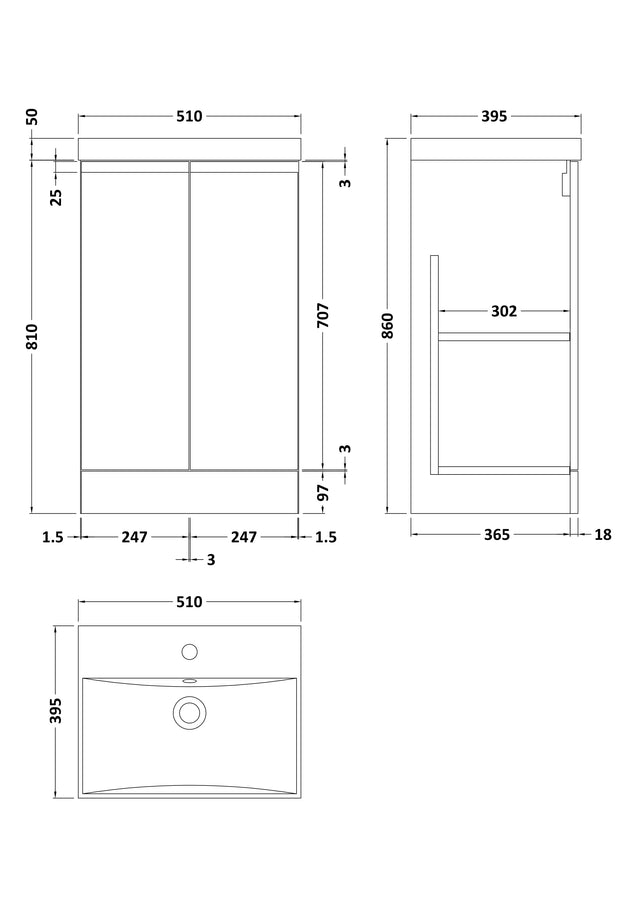 Hudson Reed Urban 500mm Floor Standing Vanity Unit With Basin